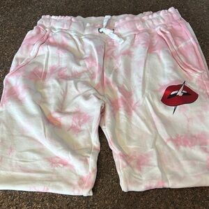 CHRLDR Ladies Pink White Tie-Dye Red Lips Joggers-L